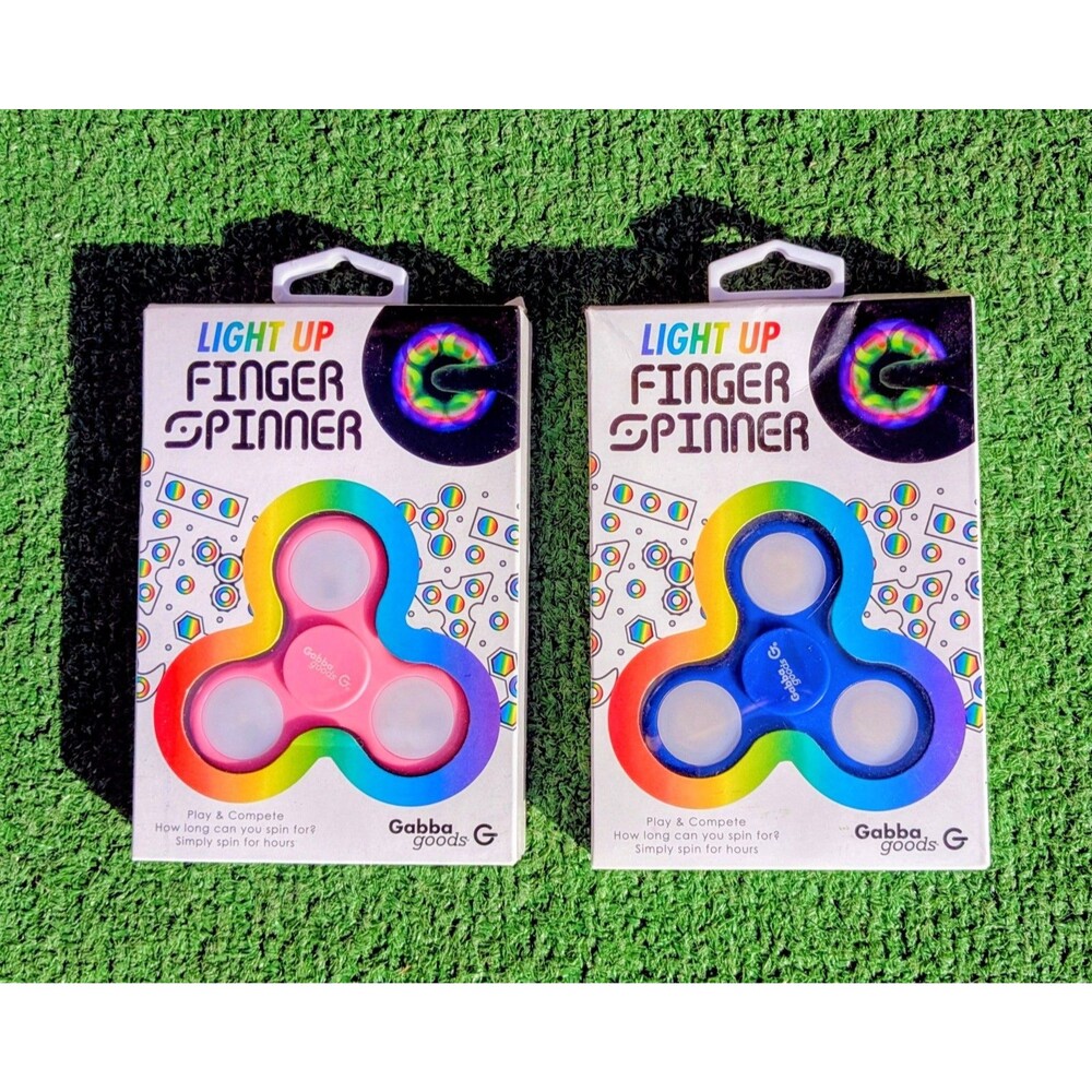 Blue & Pink Multicolored LED Light-Up Finger Spinner Gabba Goods 2Pc Toy Set NIB